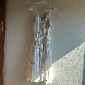 Beautiful Midi Pleated Dress, White & Black Dot